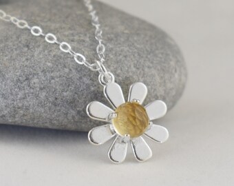 daisy necklace citrine sterling silver adjustable pretty dainty flower necklace,  November birthday gift for her girl daughter sister wife