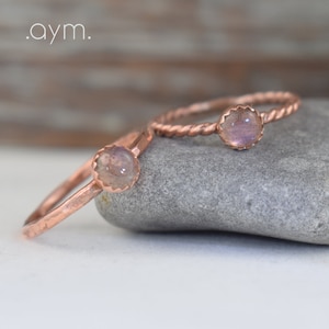 copper gemstone stacking ring - handcrafted solid copper skinny stackable ring, gift for her