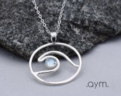 wave pendant, blue topaz sterling silver wave pendant necklace, ocean beach surfer wave necklace, gift for her girlfriend sister wife mom