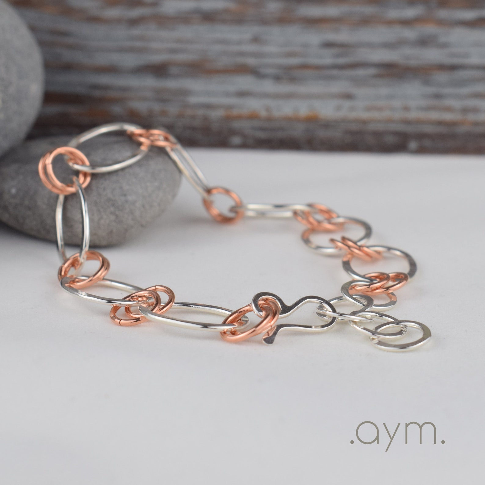 Mixed Metal Chain Bracelet Adjustable Sterling Silver & Etsy