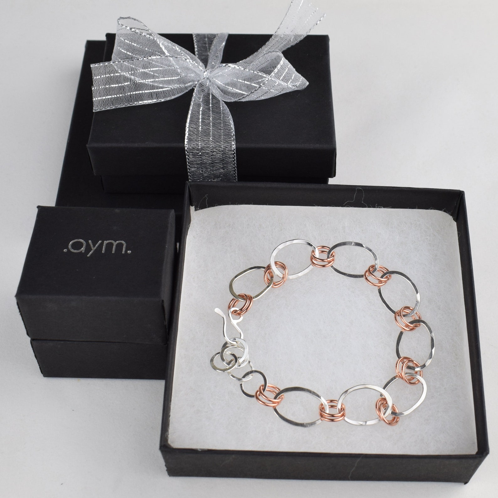 Mixed Metal Chain Bracelet Adjustable Sterling Silver & Etsy