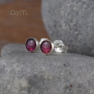 garnet stud earrings, 5mm sterling silver hypoallergenic post earrings, January birthstone unisex jewelry gift for her him wife husband