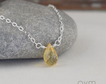 citrine briolette necklace sterling silver - November birthstone, simple minimalist yellow gemstone gift for her daughter sister girl mom