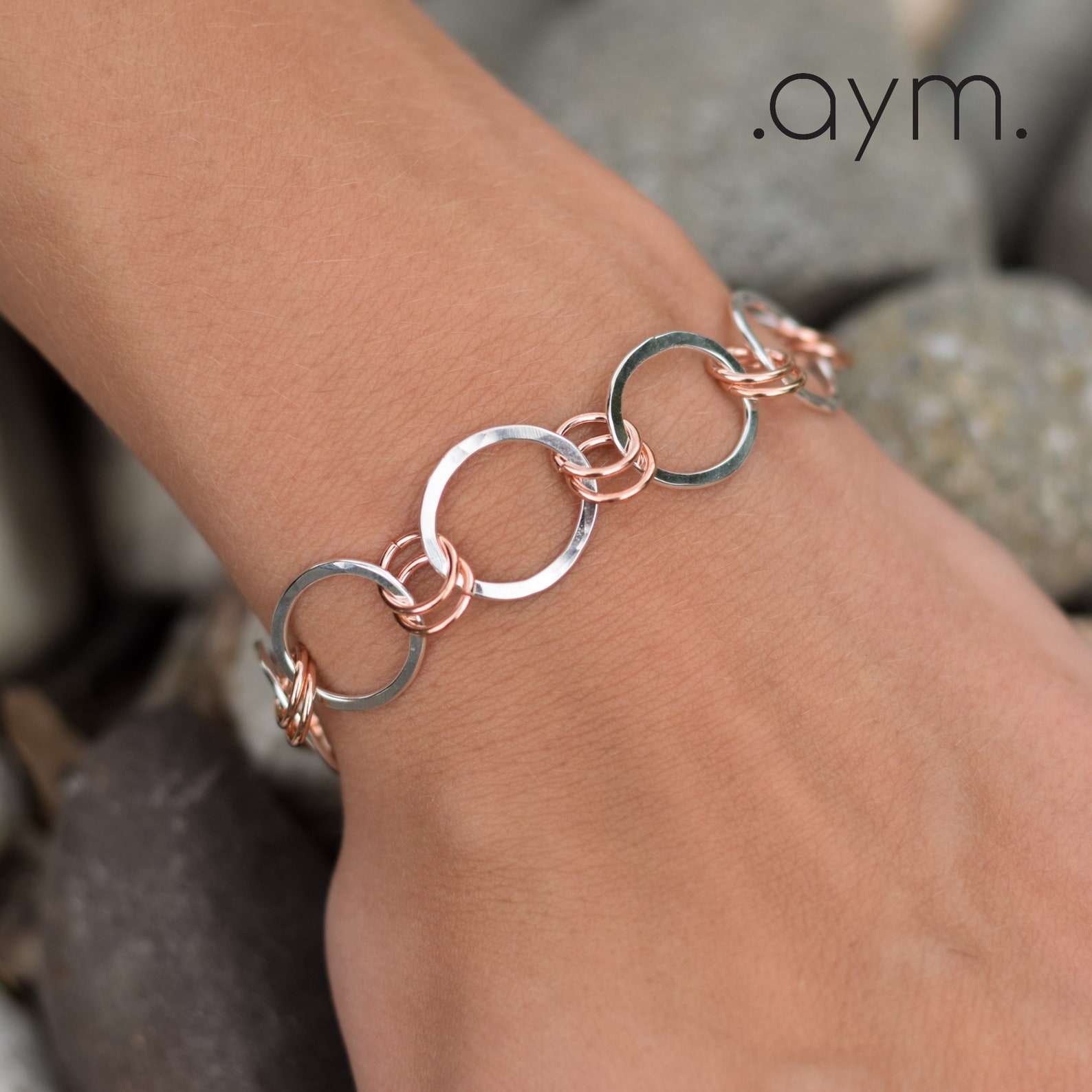 Mixed Metal Chain Bracelet Adjustable Sterling Silver & Etsy