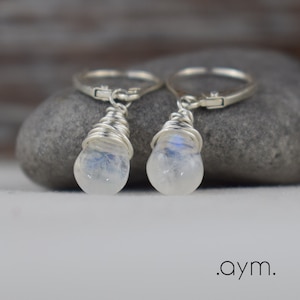 moonstone briolette earrings - sterling silver leverback genuine gemstone earrings, June birthstone gift for her wife sister mom daughter