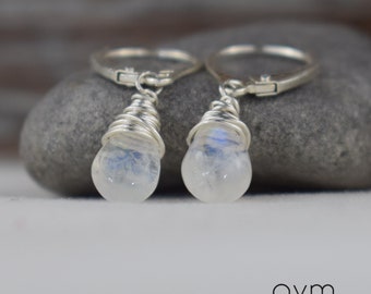 moonstone briolette earrings - sterling silver leverback genuine gemstone earrings, June birthstone gift for her wife sister mom daughter