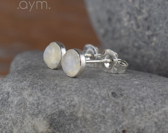 moonstone stud earrings, 5mm sterling silver hypoallergenic post earrings, June birthstone unisex jewelry gift for her him wife husband