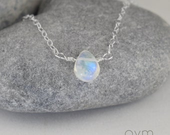 moonstone briolette necklace sterling silver - June birthstone, simple minimalist gemstone necklace gift for her daughter sister mom girl