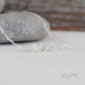 crystal quartz genuine gemstone crystals bar necklace sterling silver - April birthstone gift for her daughter sister girl mom wife