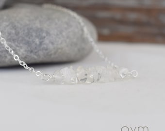 crystal quartz genuine gemstone crystals bar necklace sterling silver - April birthstone gift for her daughter sister girl mom wife