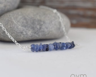 sapphire genuine natural gemstone crystals bar necklace sterling silver - September birthstone gift for her daughter sister girl mom wife