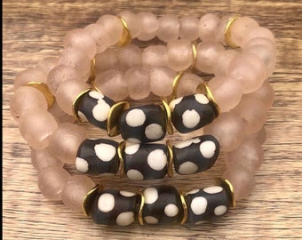 Beaded Bracelet |Tribal Bracelet/ Batik Bone Bracelet/Pink Beaded Bracelet/ Stackable Bracelet/ Strech Bracelet