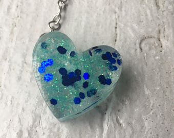 Blau Glitter Mini Harz Herzschlüsselanhänger