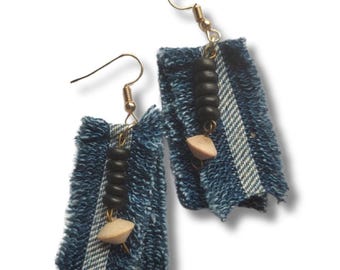 Denim Summer Black Beaded Earrings