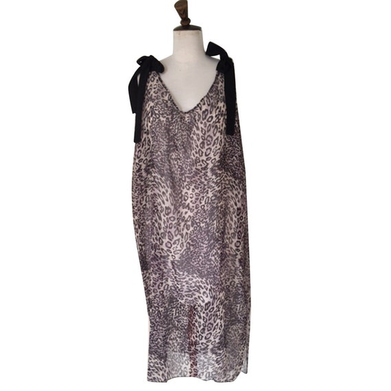 Sheer Black and Grey Leopard Print Long Kaftan Caftan Dress Beach Dress  With Ties at Shoulder Loose Fit Resort Wear Plus Size Large - Etsy