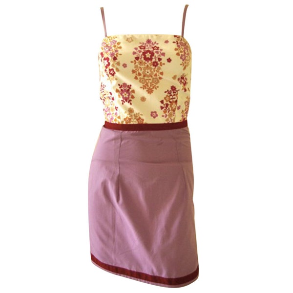 1950's Inspired Vintage Summer Beach Cocktail Purple and Vintage Fabric Floral Dress with Shoe String Straps