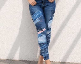 Pantalones vaqueros de mezclilla para mujer - Estilo rock chic, corte ajustado.