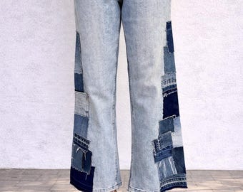 Women's Flared Patchwork Jeans | Upcycled Denim Pants | Slow Fashion