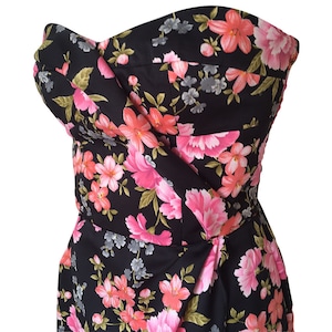 Handmade Strapless Black and Pink & Salmon Pink Floral Cocktail Dress Formal Dress