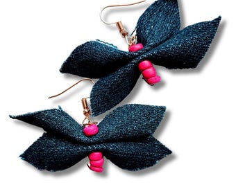 Denim Pink Butterfly Earrings