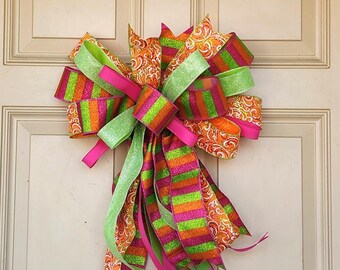 Pink Orange Lime Sherbet Wreath Bow Large