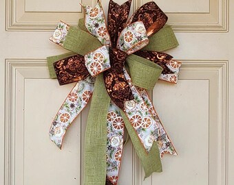 Natural Orange Wreath Bow Large - Spring Front Door Decor