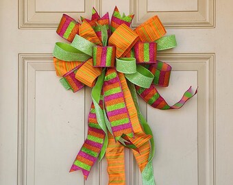 Pink Orange Lime Sherbet Wreath Bow Large