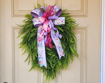 Spring Trending Greenery Front Door Wreath with Spring Bow