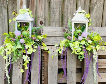Wooden Lantern Set: Artificial Succulents & Greenery Home Decor