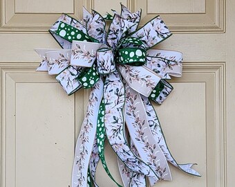 White Magnolia Wreath Bow Large - Spring Front Door Decor