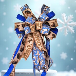 Cowboy Christmas Tree Topper Bow: Rustic Blue and Brown Rodeo Decor