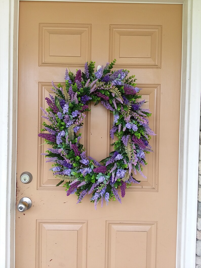 Lavender Front Door Wreath Large Oval Large Front Door Etsy