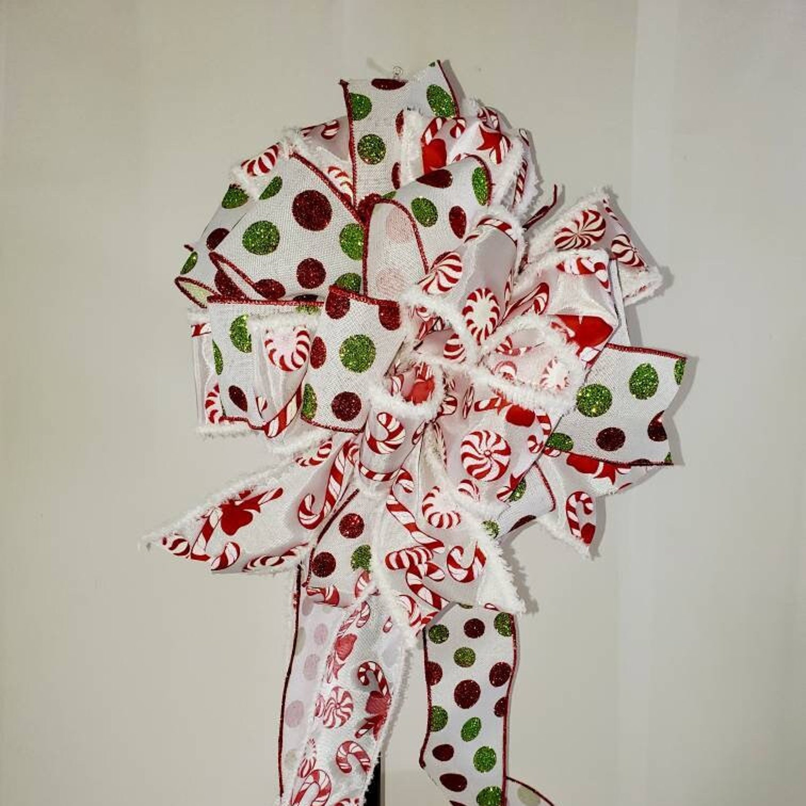 Christmas Peppermint Tree Topper Holiday Tree Topper Bow Etsy