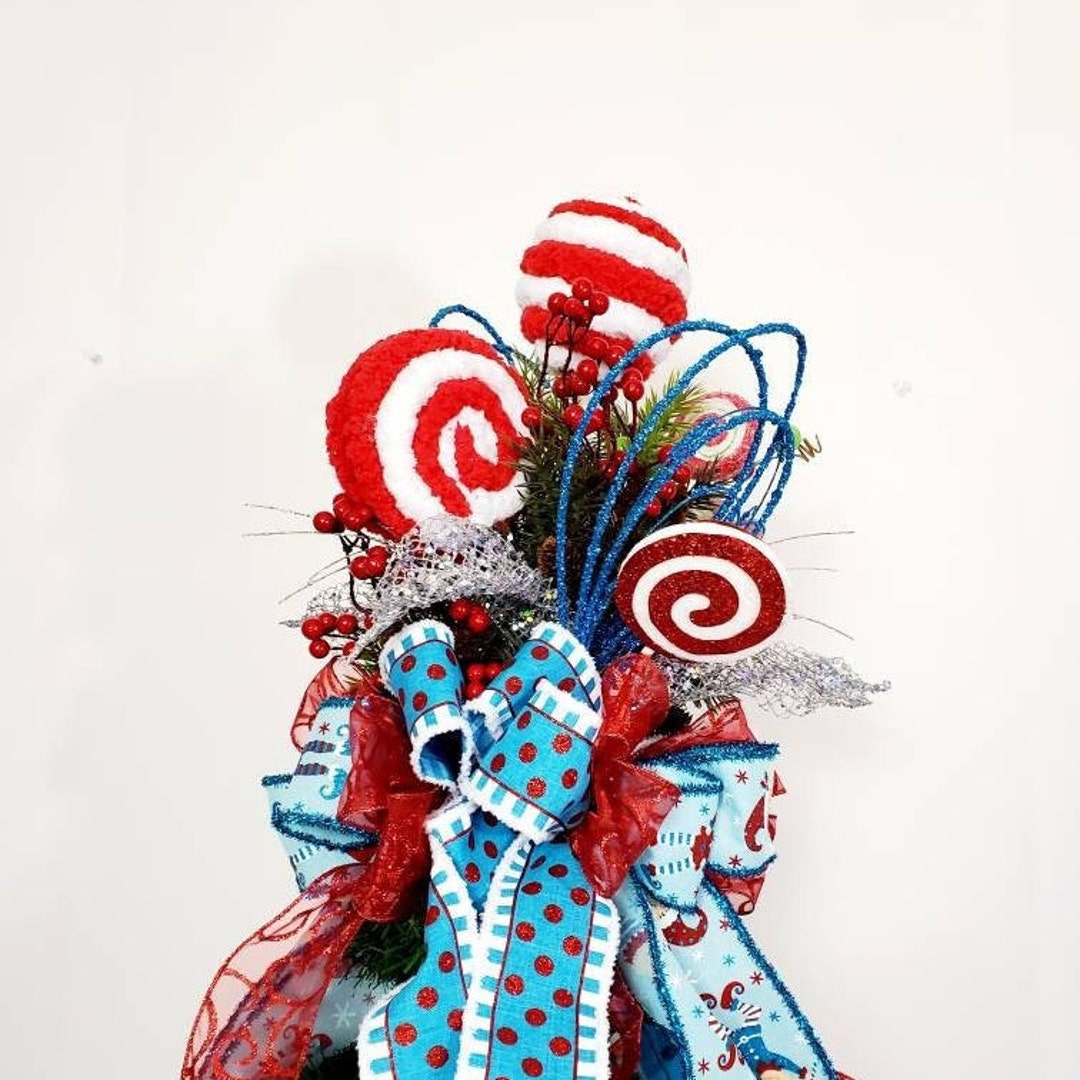 Candy Land Peppermint Christmas Tree Topper Bow 360 Degrees View - Etsy
