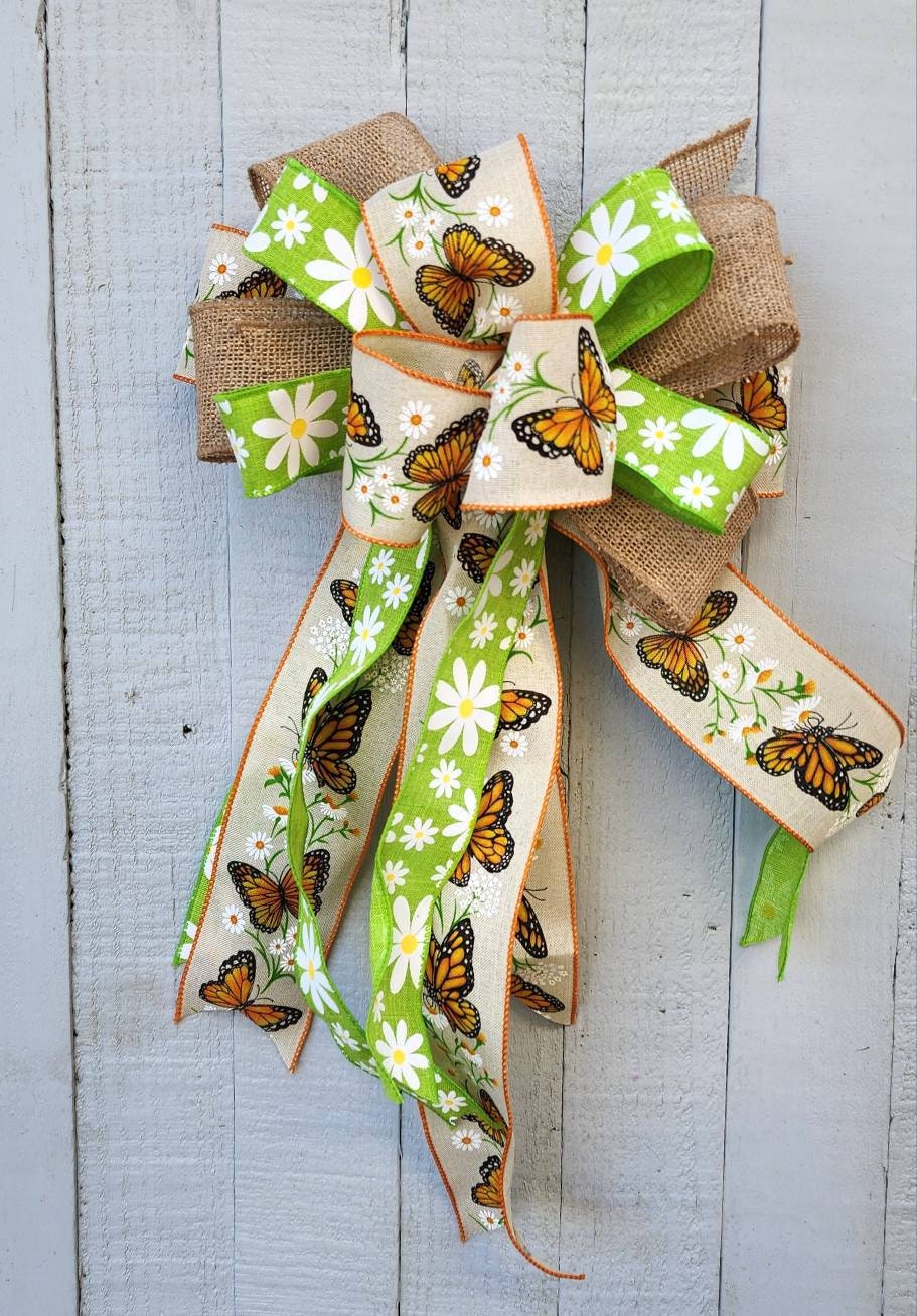 ピース Orange Monarch Butterfly Wreath Bow ~ Butterfly Front Door