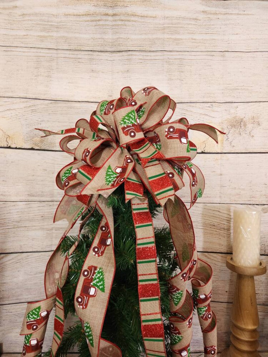 Noeud pour décoration de sapin de Noël camion rouge grand Noeud