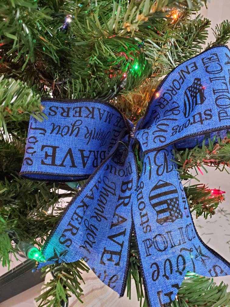 Thin Blue Line Christmas Tree Bows Law Enforcement Blue Tree Etsy