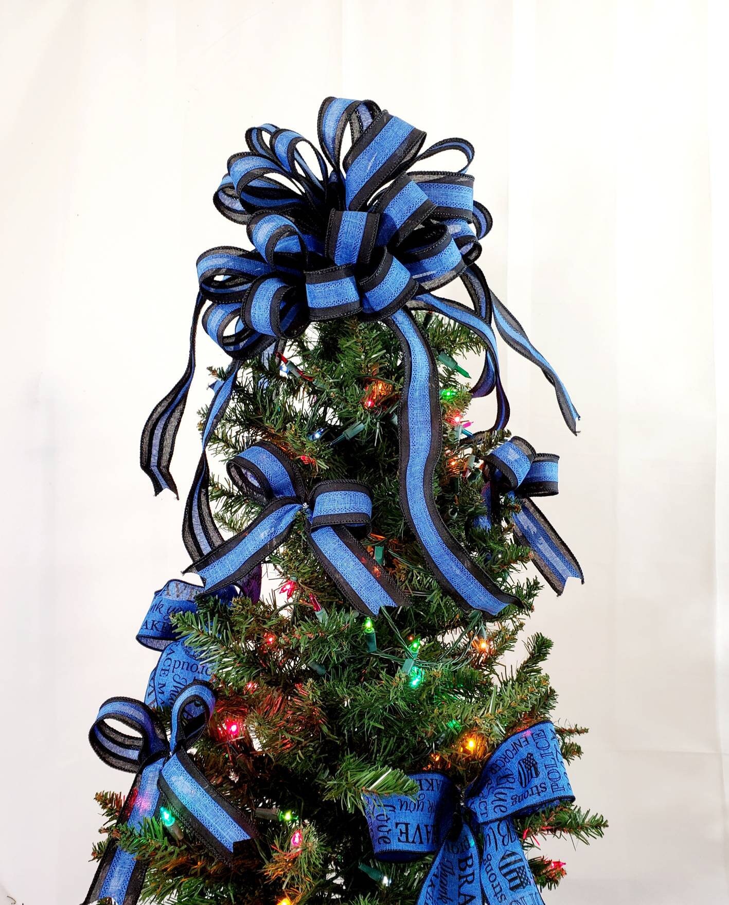 Thin Blue Line Christmas Tree Bows Law Enforcement Blue Tree Etsy