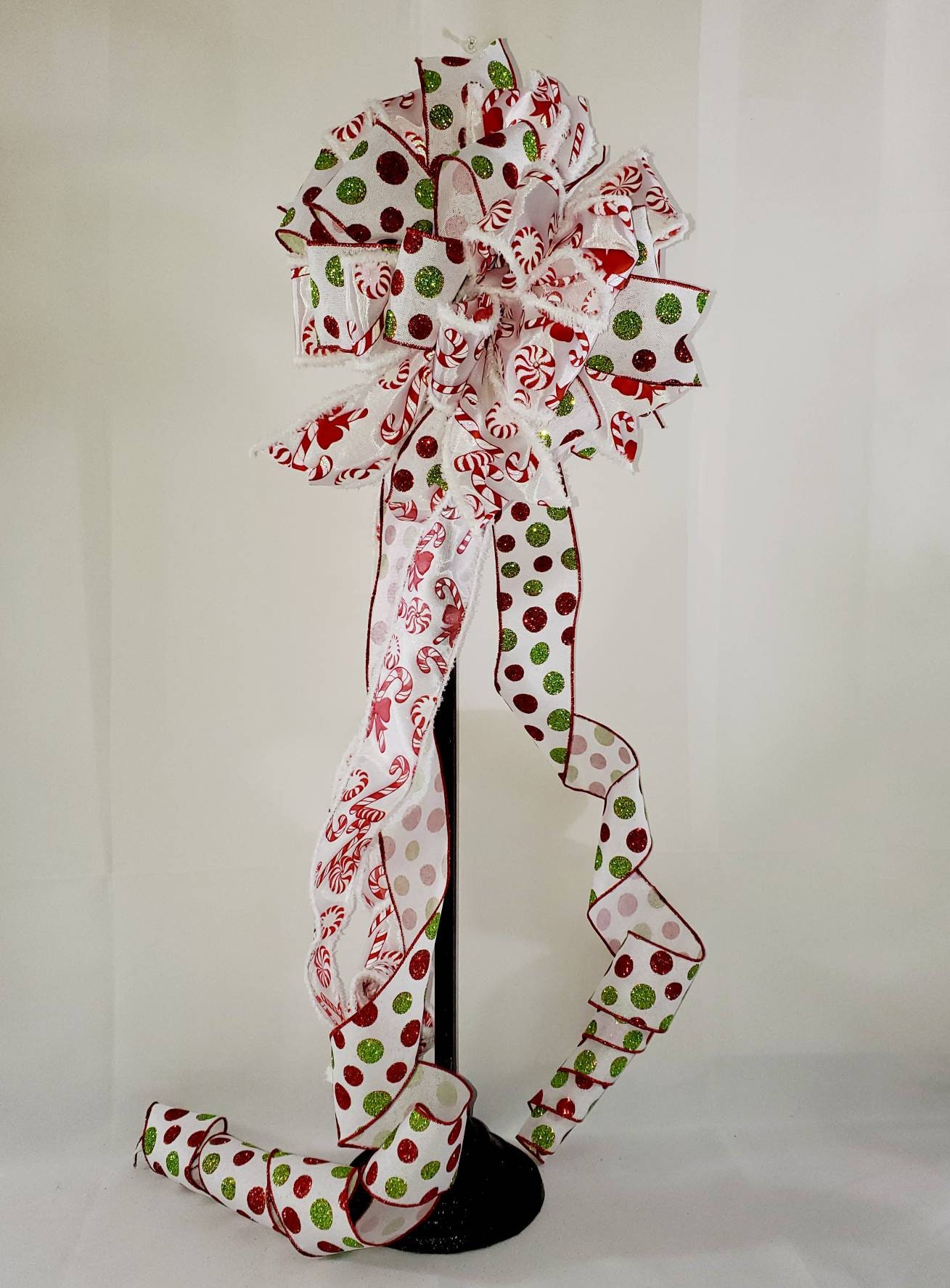 Christmas Peppermint Tree Topper Holiday Tree Topper Bow Etsy