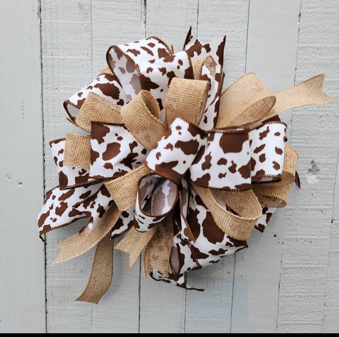 country-brown-cow-print-christmas-tree-topper-bow-holiday-tree-topper