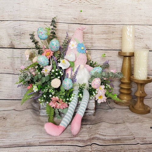 Easter Gnome Centerpiece ~Faux Easter Gnome shops Decor ~Cottagecore Decor