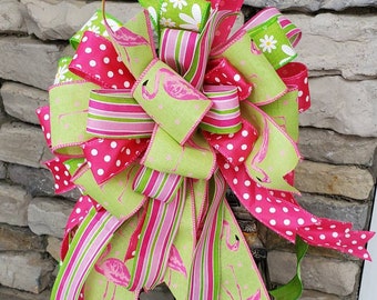 Pink Flamingo Wreath Bow ~ Spring Front Door Wreath Bow ~ Decorative Bow ~ Spring Wreath Bow