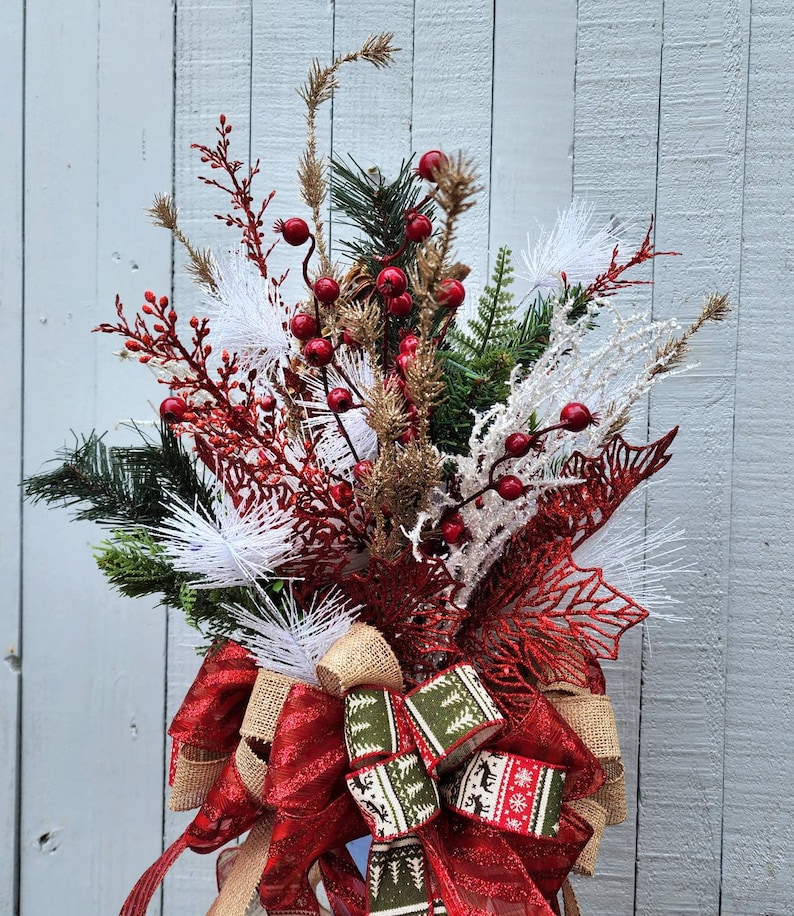 Woodland Porcupine Christmas Tree Topper Bow 360 Degree Etsy