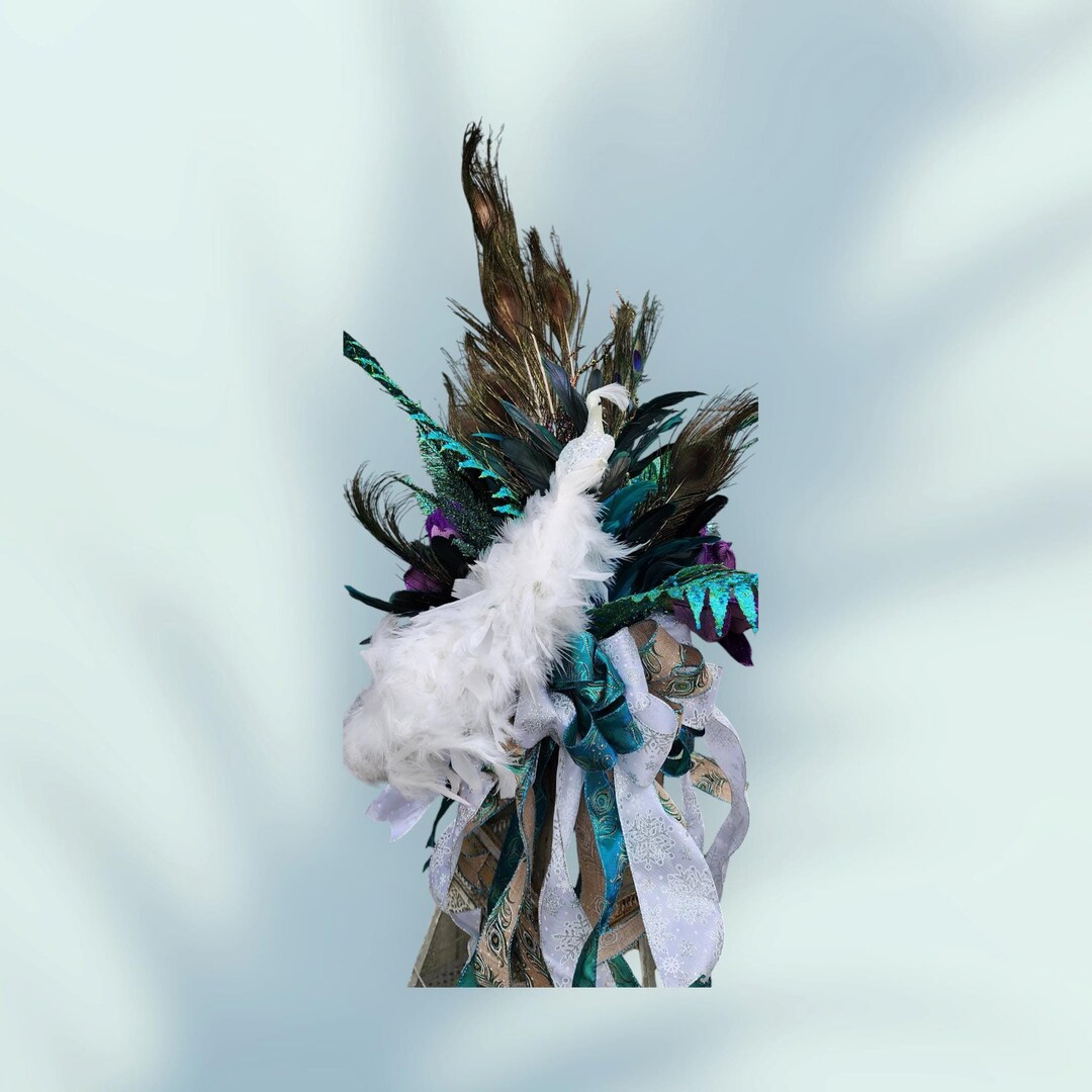 Peacock Holiday Tree Topper 360 Degrees View ~ Cottagecore Decor - Etsy