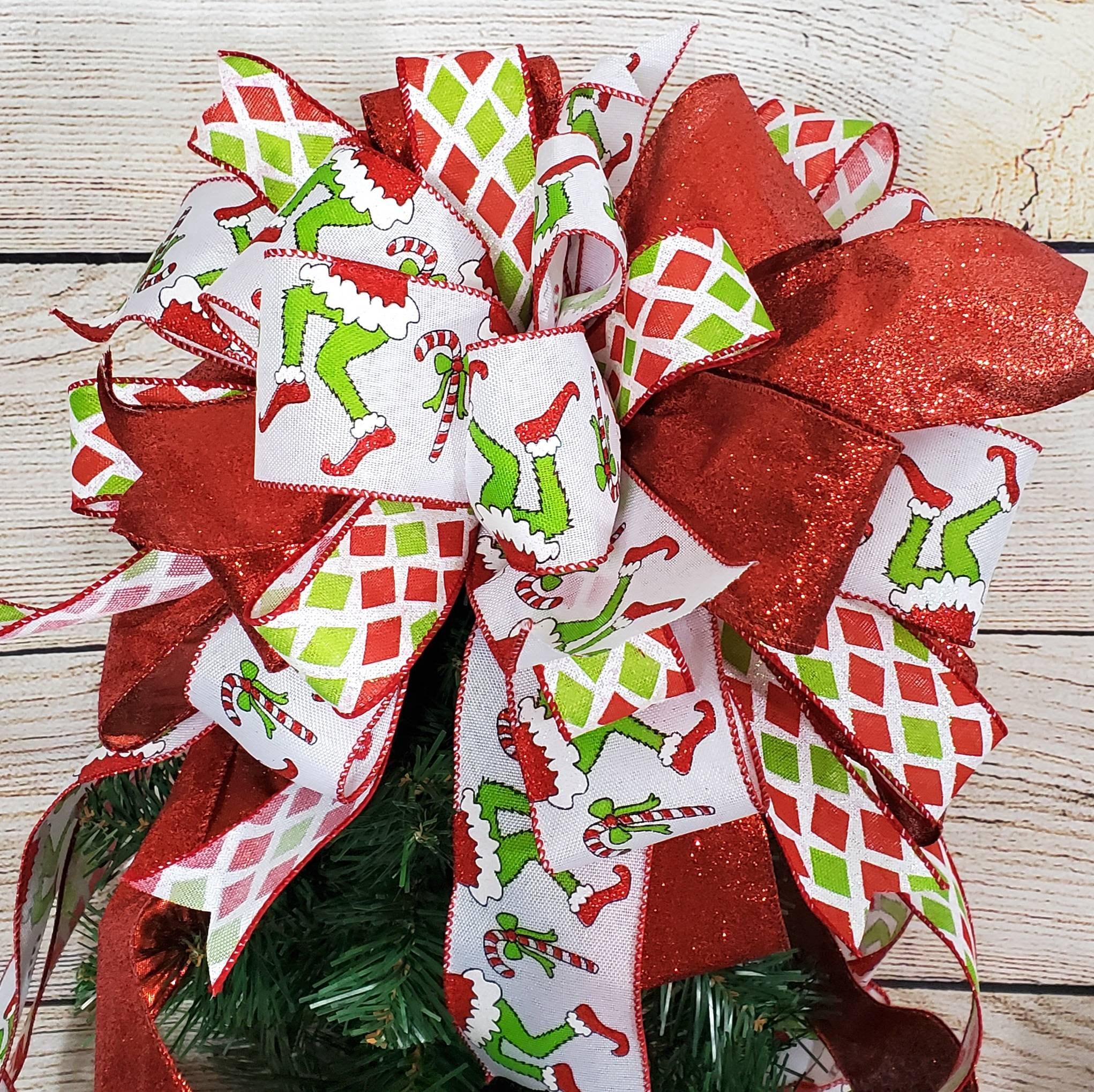 Grinch Themed Christmas Tree Topper Bow With Dozen Tree Bows Etsy