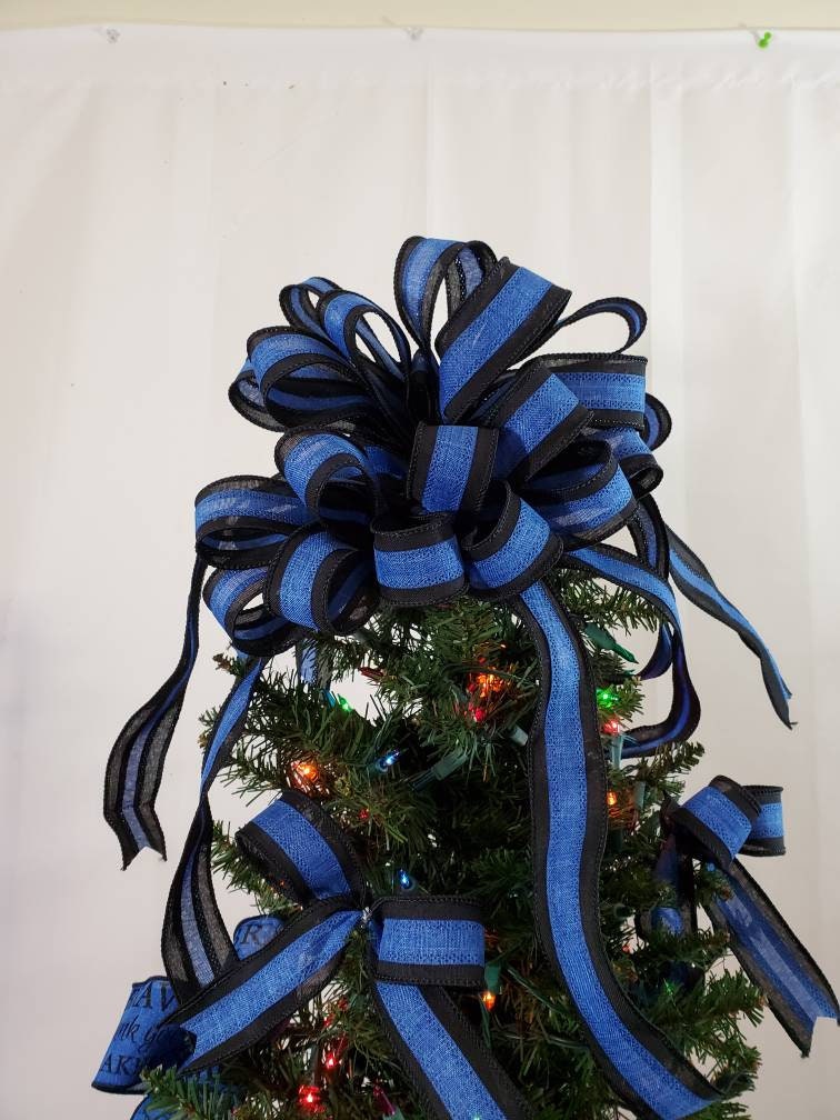 Thin Blue Line Christmas Tree Bows Law Enforcement Blue Tree Etsy
