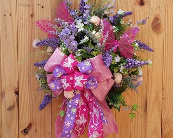 Pink and Purple Butterfly Front Door Wreath ~ Butterflies Door Decor