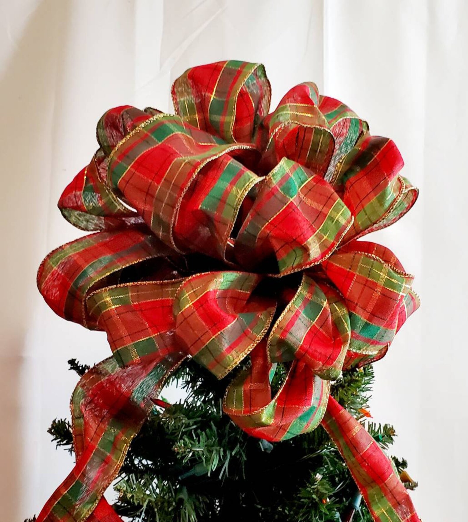 Christmas Plaid Bow Tree Topper Holiday Tree Topper Bow Etsy