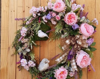 Woodland Peony Owl Front Door Wreath ~ Large Summer Door Wreath ~ Wildlife Cottage Wreath ~Cottagecore Decor