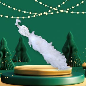 Luxurious White Peacock Christmas Topper for Elegant Decor 16&quot;
